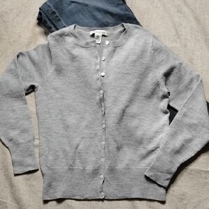 Banana Republic Light Gray Crewneck Button-Up Cardigan